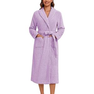 Ekouaer Women’s Robe Long Plush Soft Bathrobe Cozy Warm Robes Shawl Collar Sleepwear with Pockets(Light Purple)