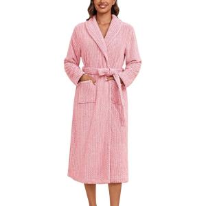 Ekouaer Women’s Robe Long Plush Soft Bathrobe Cozy Warm Robes Shawl Collar Sleepwear with Pockets(Pink)