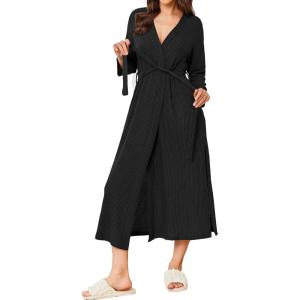 Ekouaer Women’s Robe Long Waffle Knit Bathrobe Lightweight Soft Kimono Robes Loungewear S-XXL(Big Waffle-black)