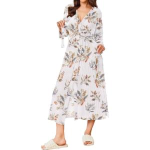 Ekouaer Women’s Robe Long Waffle Knit Bathrobe Lightweight Soft Kimono Robes Loungewear S-XXL(Floral White)