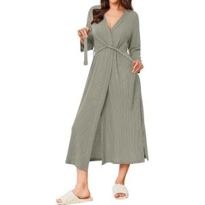 Ekouaer Women’s Robe Long Waffle Knit Bathrobe Lightweight Soft Kimono Robes Loungewear S-XXL(Light Green)