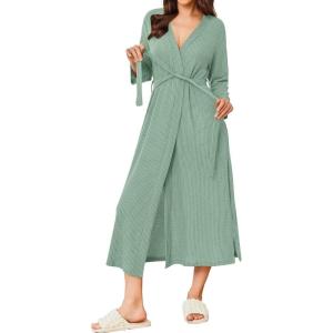 Ekouaer Women’s Robe Long Waffle Knit Bathrobe Lightweight Soft Kimono Robes Loungewear S-XXL(Mint Green)