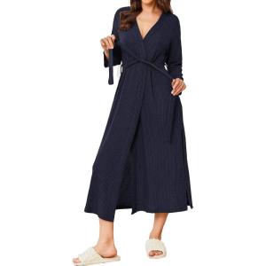 Ekouaer Women’s Robe Long Waffle Knit Bathrobe Lightweight Soft Kimono Robes Loungewear S-XXL(Navy Blue)