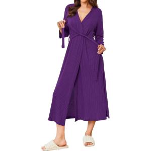 Ekouaer Women’s Robe Long Waffle Knit Bathrobe Lightweight Soft Kimono Robes Loungewear S-XXL(Purple)