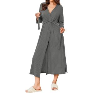 Ekouaer Women’s Robe Long Waffle Knit Bathrobe Lightweight Soft Kimono Robes Loungewear S-XXL(Small Waffle-dark Grey)