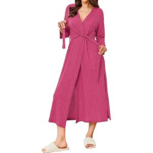 Ekouaer Women’s Robe Long Waffle Knit Bathrobe Lightweight Soft Kimono Robes Loungewear S-XXL(Small Waffle-rose)