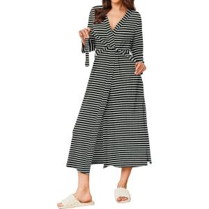 Ekouaer Women’s Robe Long Waffle Knit Bathrobe Lightweight Soft Kimono Robes Loungewear S-XXL(White Stripe)