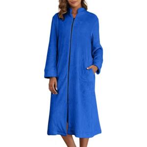 Ekouaer Women’s Zip Up Robe Fleece Bathrobe Long Zipper Lounger Warm Housecoat Long Sleeve Nightgown with Pockets S-XXL(Deep Sky Blue)
