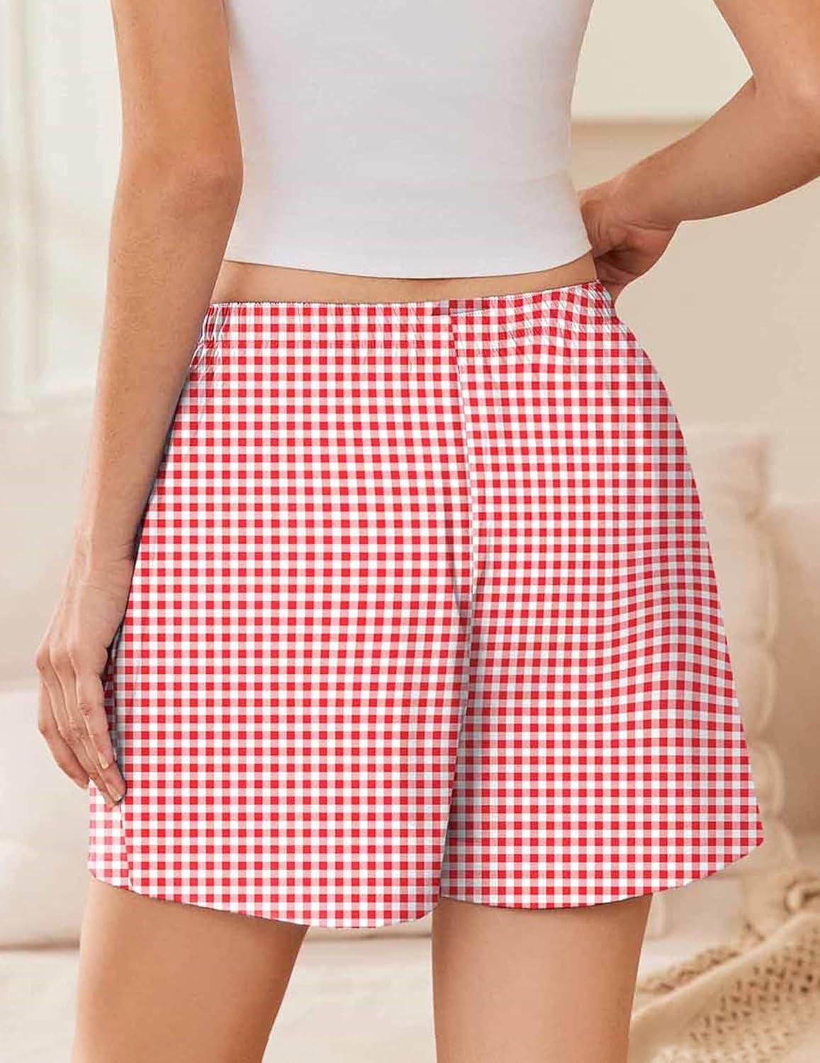 imageEKOUAER Womens Boxer Shorts Casual Lounge Summer Pants Y2K Beach Outfits with PocketsRed White Plaid