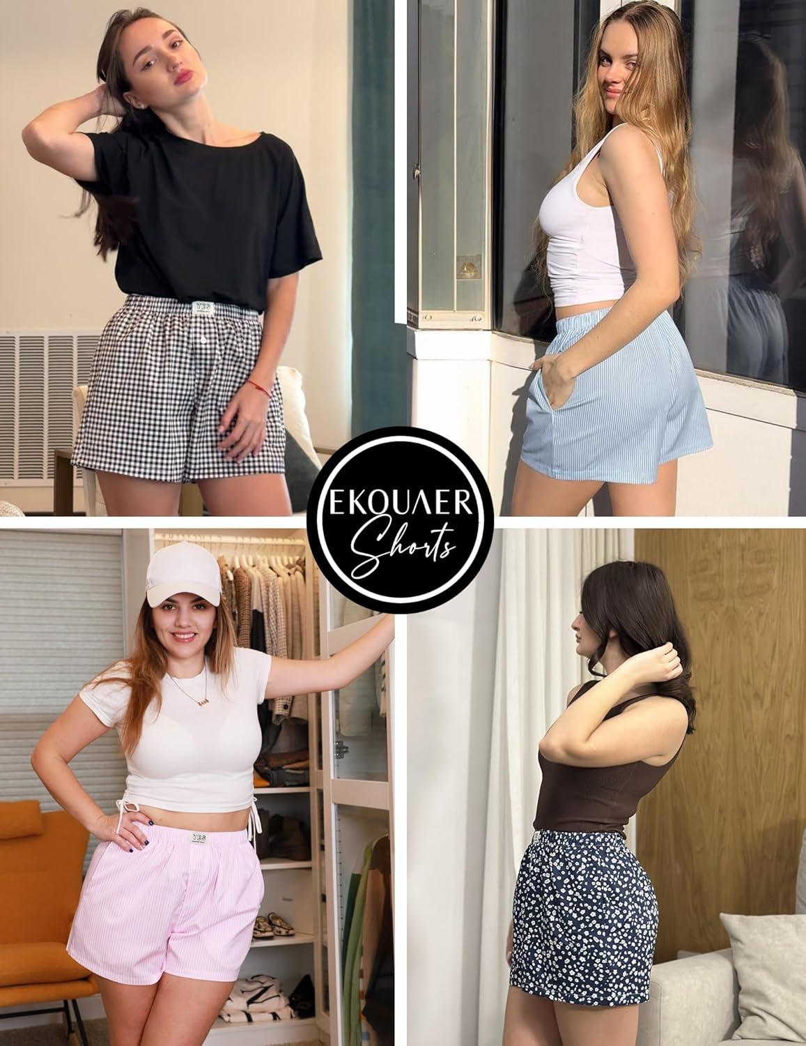 imageEKOUAER Womens Boxer Shorts Casual Lounge Summer Pants Y2K Beach Outfits with PocketsRed White Plaid