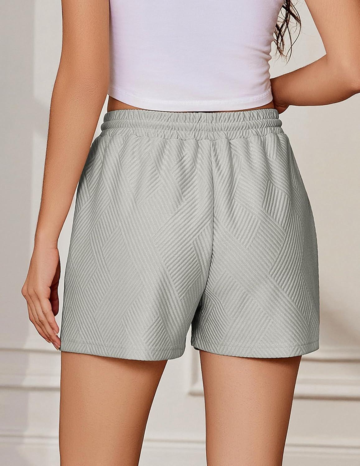 imageEKOUAER Womens Pajama Shorts Textured Casual Lounge Short Elastic Waist Pj Shorts Sweatsuits with Pockets 2026Light Grey