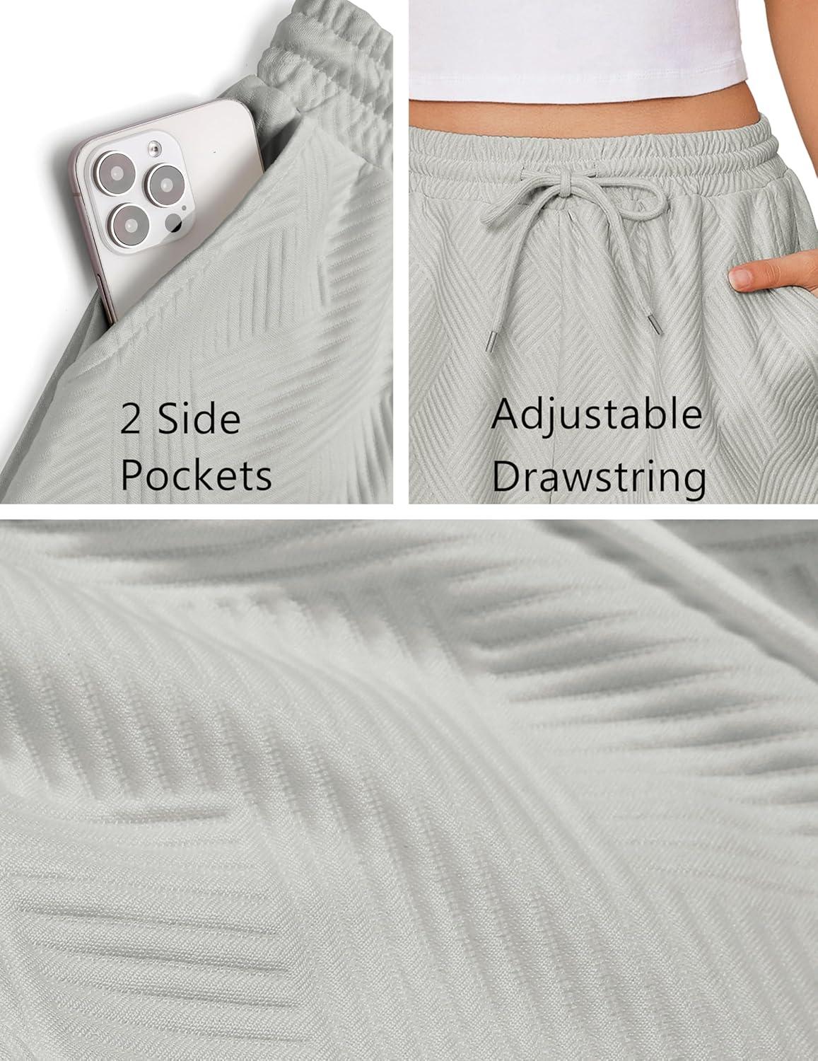 imageEKOUAER Womens Pajama Shorts Textured Casual Lounge Short Elastic Waist Pj Shorts Sweatsuits with Pockets 2026Light Grey