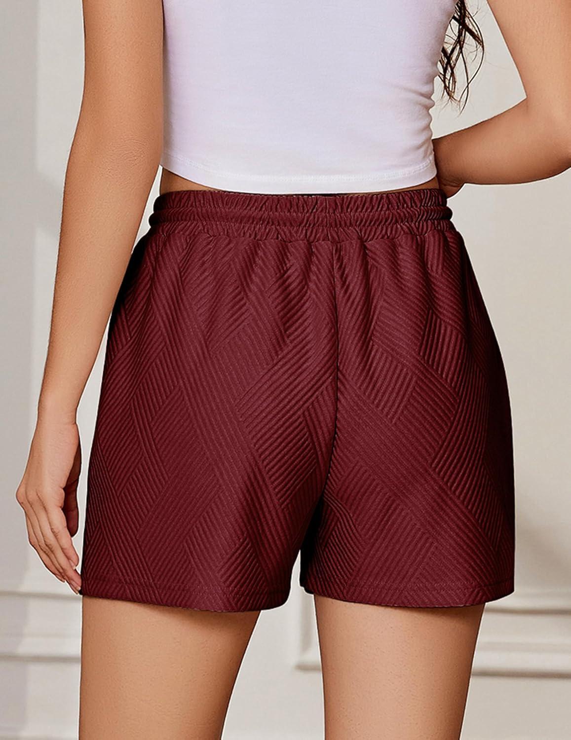 imageEKOUAER Womens Pajama Shorts Textured Casual Lounge Short Elastic Waist Pj Shorts Sweatsuits with Pockets 2026Wine Red