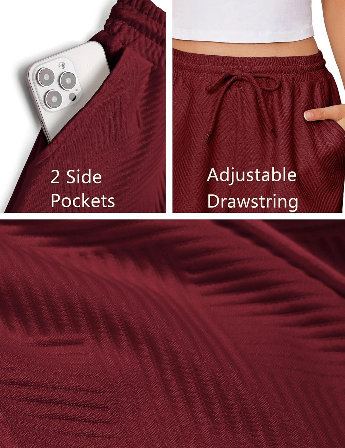 imageEKOUAER Womens Pajama Shorts Textured Casual Lounge Short Elastic Waist Pj Shorts Sweatsuits with Pockets 2026Wine Red