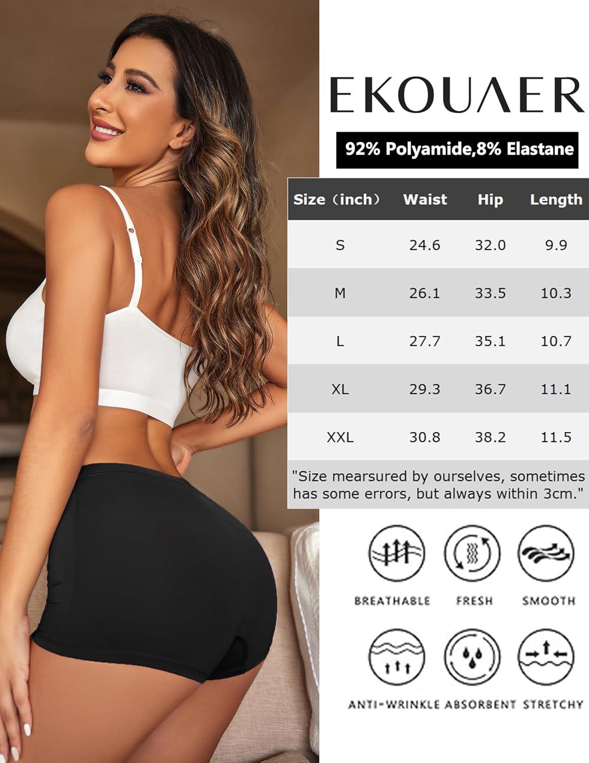 imageEkouaer Boyshort Panties Womens Soft Underwear Briefs Invisible Hipster 3 Pack Seamless Boxer Brief Panties SXXLAblack3 Pack