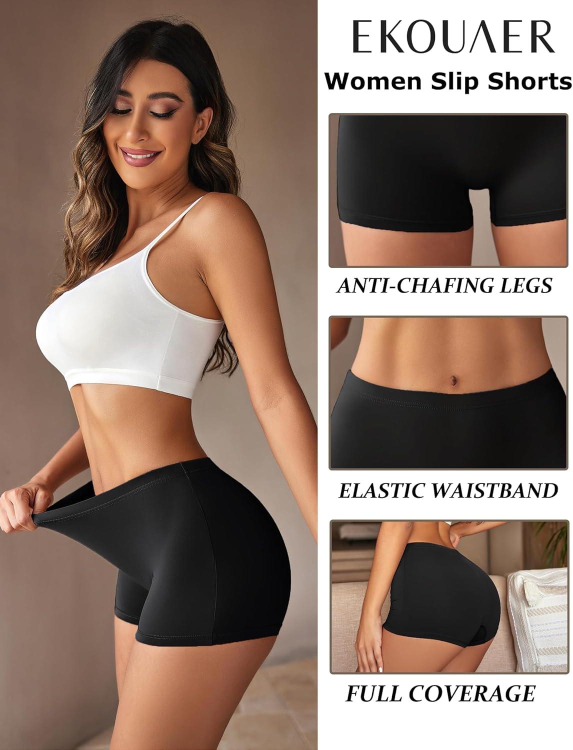 imageEkouaer Boyshort Panties Womens Soft Underwear Briefs Invisible Hipster 3 Pack Seamless Boxer Brief Panties SXXLAblack3 Pack