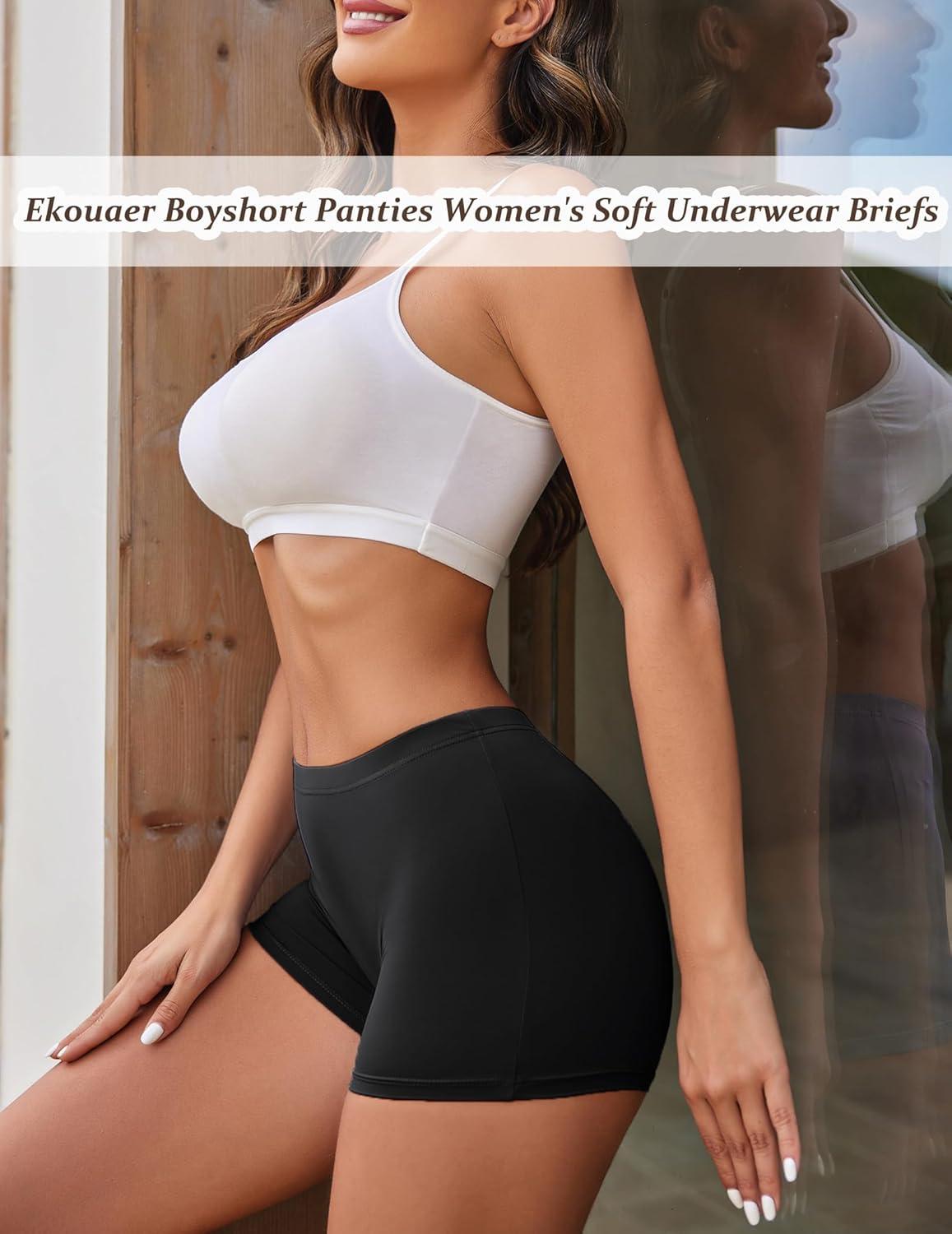 imageEkouaer Boyshort Panties Womens Soft Underwear Briefs Invisible Hipster 3 Pack Seamless Boxer Brief Panties SXXLAblack3 Pack