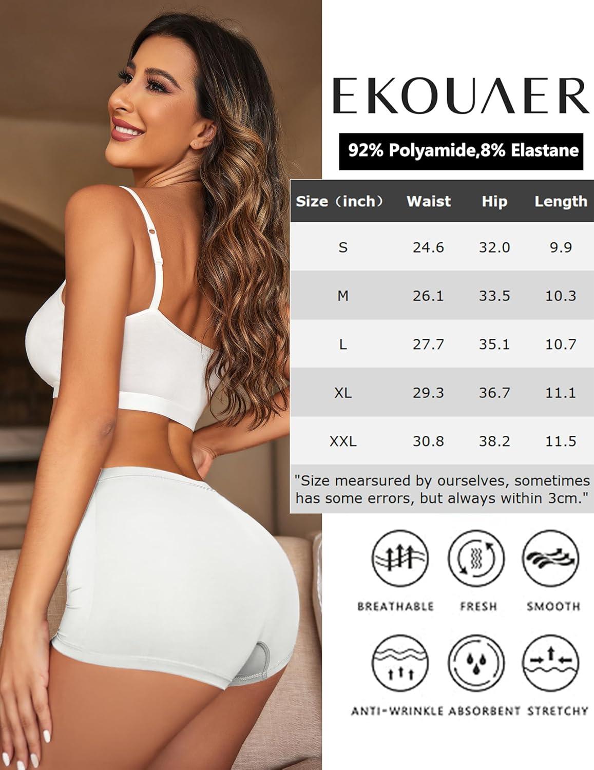 imageEkouaer Boyshort Panties Womens Soft Underwear Briefs Invisible Hipster 3 Pack Seamless Boxer Brief Panties SXXLAblackBlackWhite