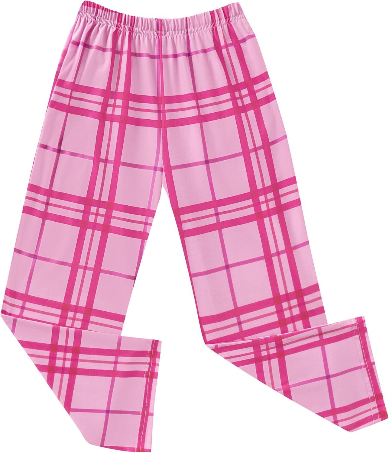 imageEkouaer Girls Soft Pajamas Pants Cute Print Pattern PJ Bottoms Comfortable Lounge Long Pants with 2 PocketsSmall Pink Plaid