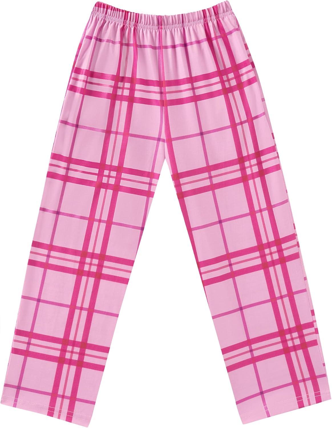 imageEkouaer Girls Soft Pajamas Pants Cute Print Pattern PJ Bottoms Comfortable Lounge Long Pants with 2 PocketsSmall Pink Plaid