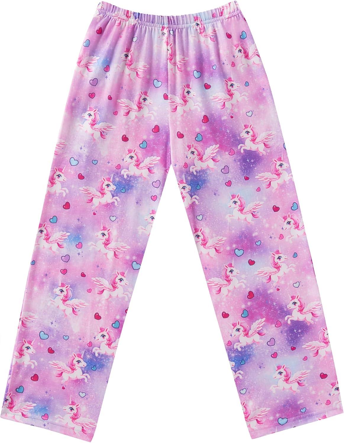 imageEkouaer Girls Soft Pajamas Pants Cute Print Pattern PJ Bottoms Comfortable Lounge Long Pants with 2 PocketsUnicorn