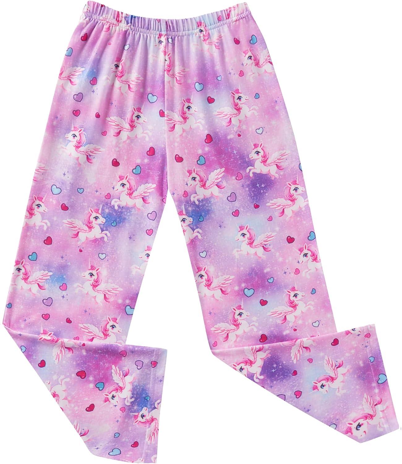 imageEkouaer Girls Soft Pajamas Pants Cute Print Pattern PJ Bottoms Comfortable Lounge Long Pants with 2 PocketsUnicorn