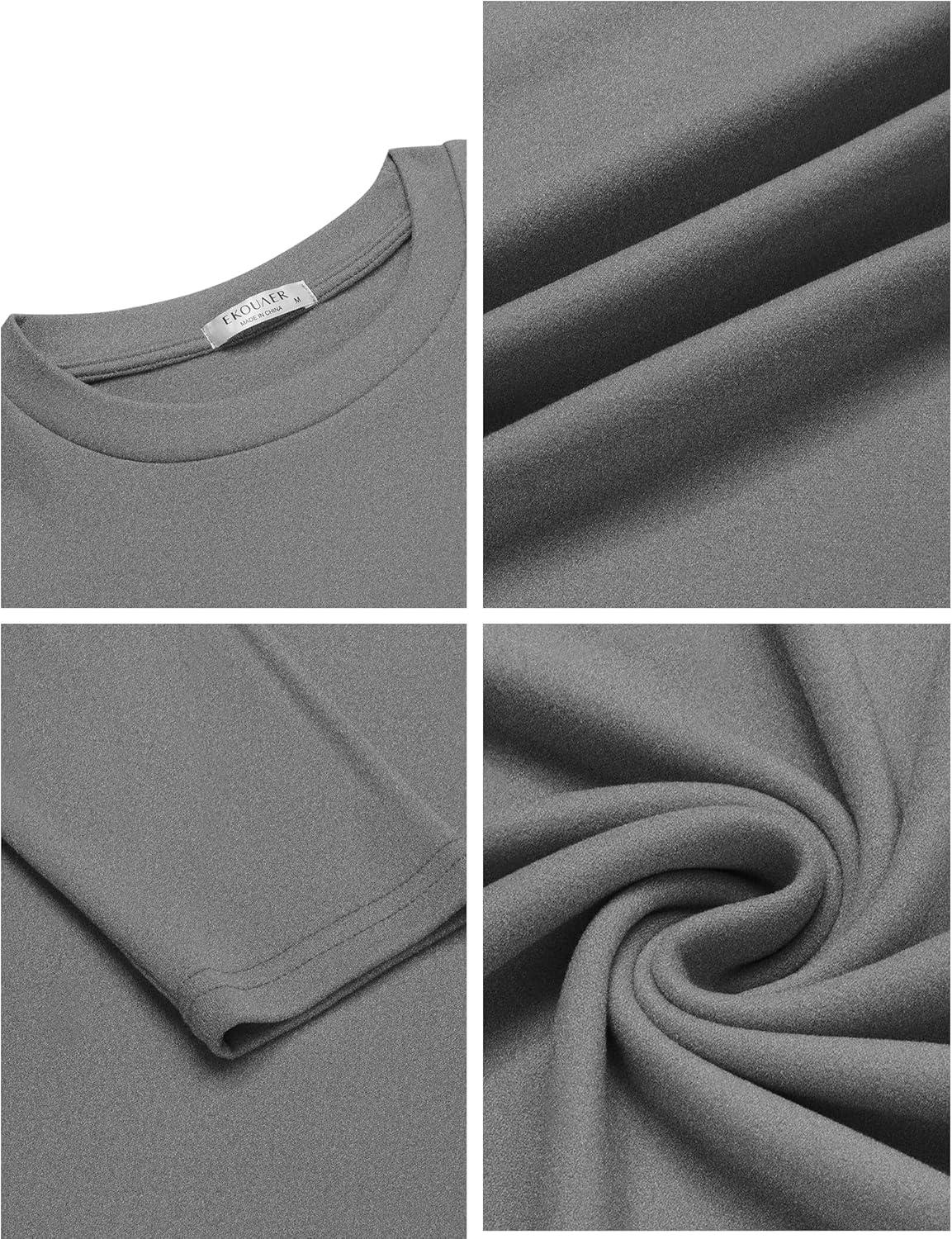 imageEkouaer Mens Long Sleeve Shirts Crew Neck Fleece Thermal Undershirts Midweight Sweatshirts Soft Base Layer Pullover Tee Tops2pcs Black Grey