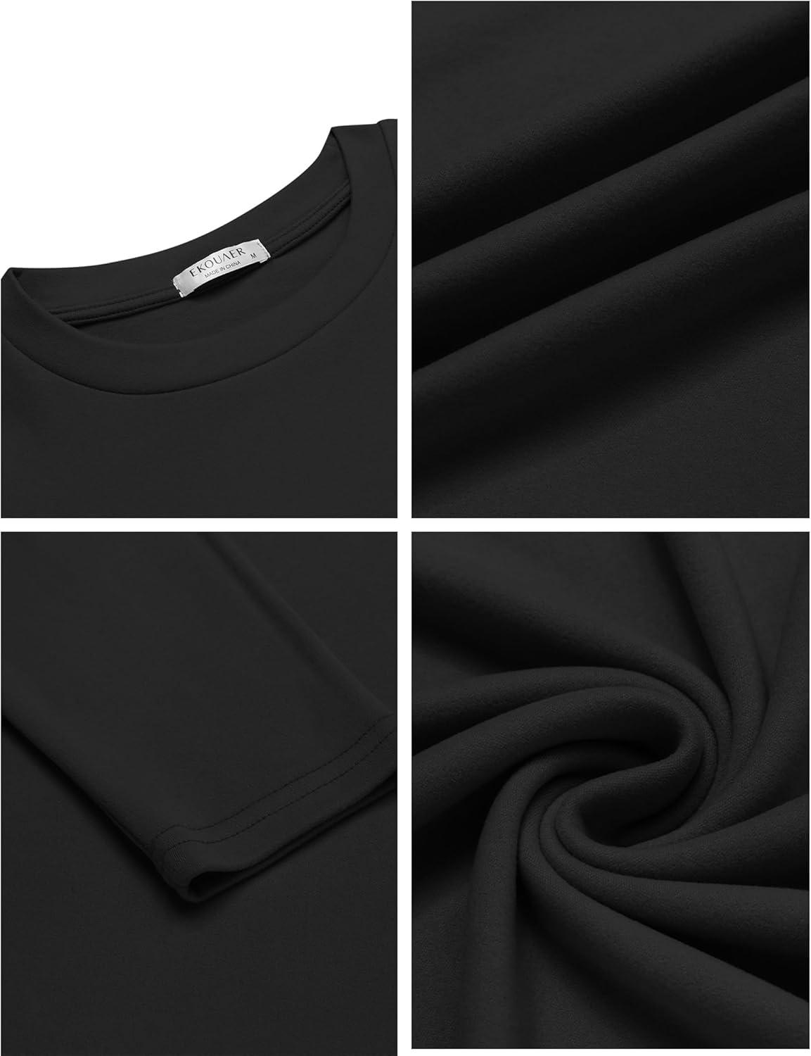imageEkouaer Mens Long Sleeve Shirts Crew Neck Fleece Thermal Undershirts Midweight Sweatshirts Soft Base Layer Pullover Tee TopsBlack