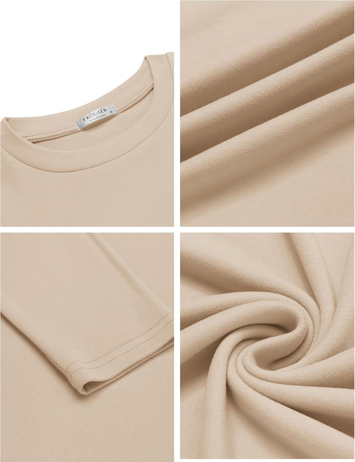 imageEkouaer Mens Long Sleeve Shirts Crew Neck Fleece Thermal Undershirts Midweight Sweatshirts Soft Base Layer Pullover Tee TopsKhaki