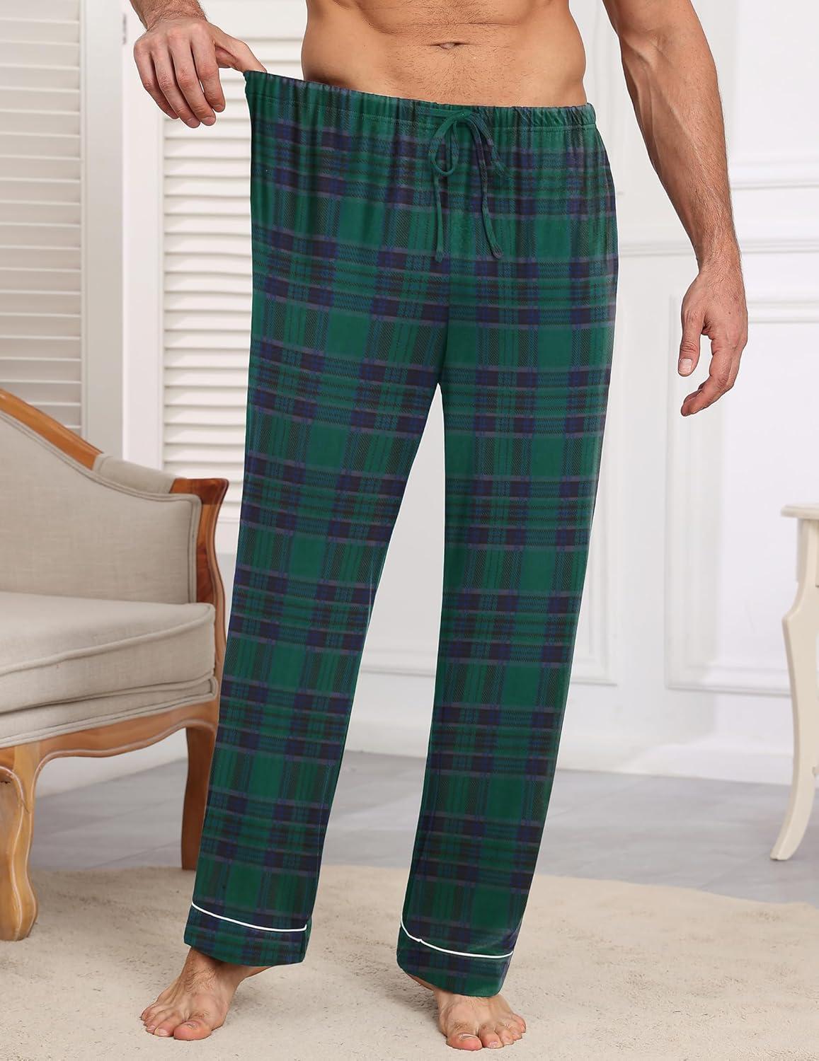 imageEkouaer Mens Pajama Pants Sleepwear Soft Pjs Bottoms Sleep Lounge Long Pant with Drawstring amp PocketsBlue Green Plaid