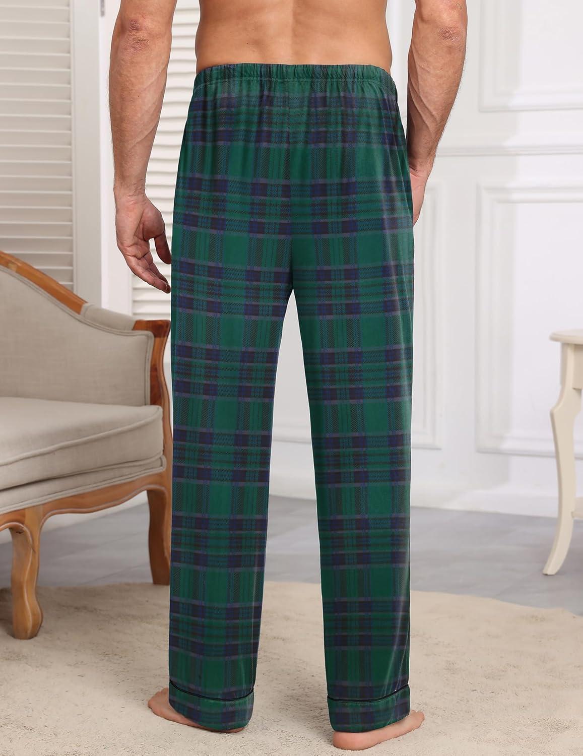 imageEkouaer Mens Pajama Pants Sleepwear Soft Pjs Bottoms Sleep Lounge Long Pant with Drawstring amp PocketsBlue Green Plaid