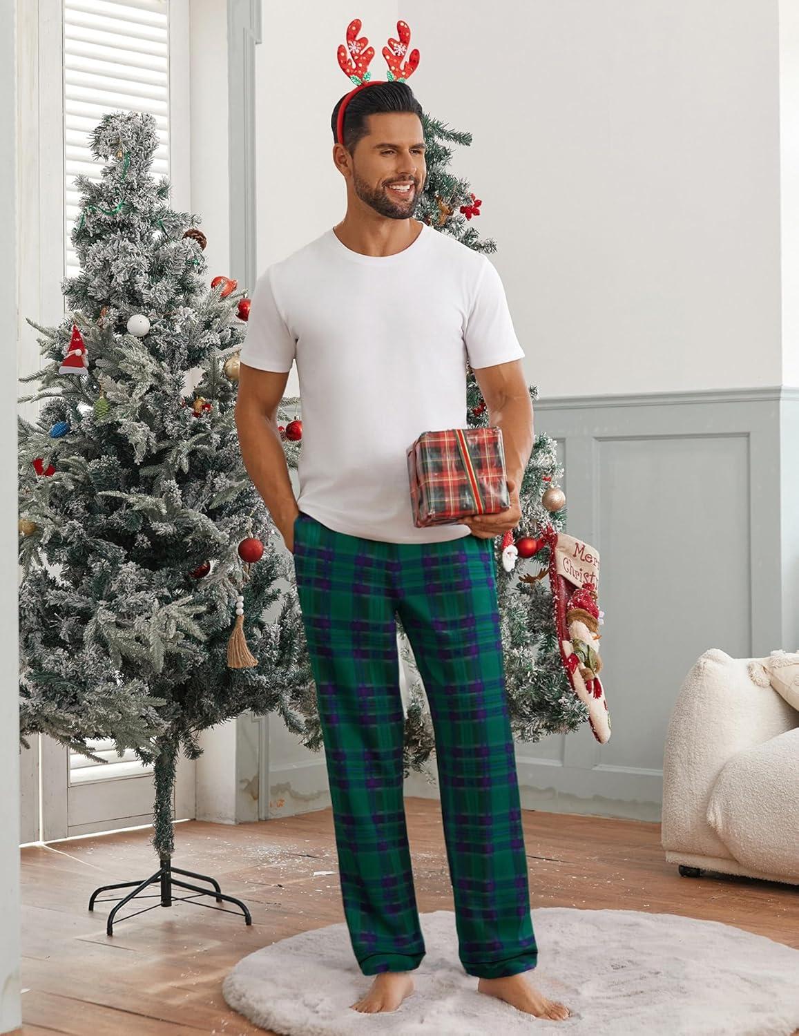 imageEkouaer Mens Pajama Pants Sleepwear Soft Pjs Bottoms Sleep Lounge Long Pant with Drawstring amp PocketsBlue Green Plaid