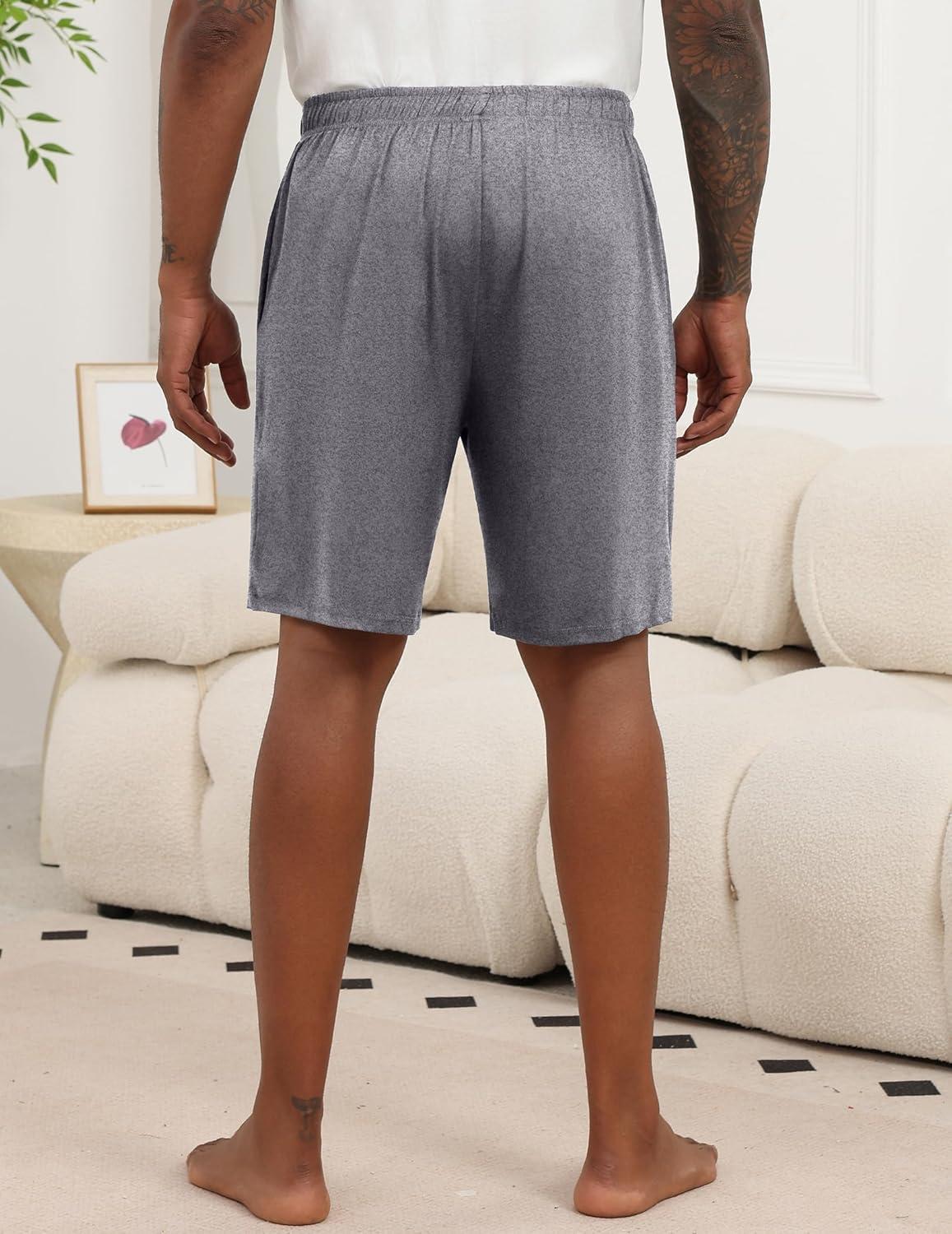 imageEkouaer Mens Pajama Shorts Soft Sleepwear Bottoms Elastic Waistband Loungewear Breathable Men Shorts with PocketsBlack and Light Gray