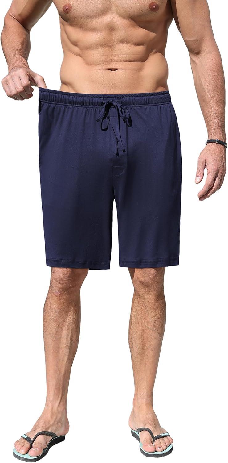 imageEkouaer Mens Pajama Shorts Soft Sleepwear Bottoms Elastic Waistband Loungewear Breathable Men Shorts with PocketsNavy Blue