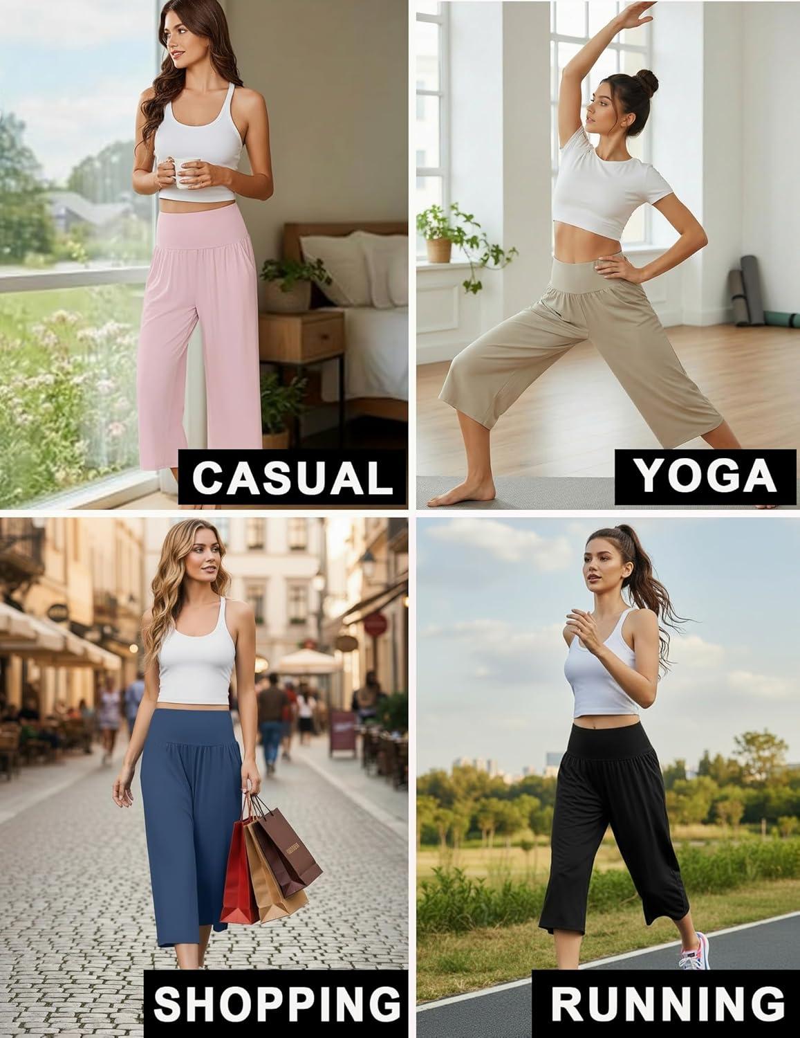 imageEkouaer Womens Pajama Pants Wide Leg Capri Yoga Pants Lounge Comfy Sleep Pj Bottoms with PocketsBrownie