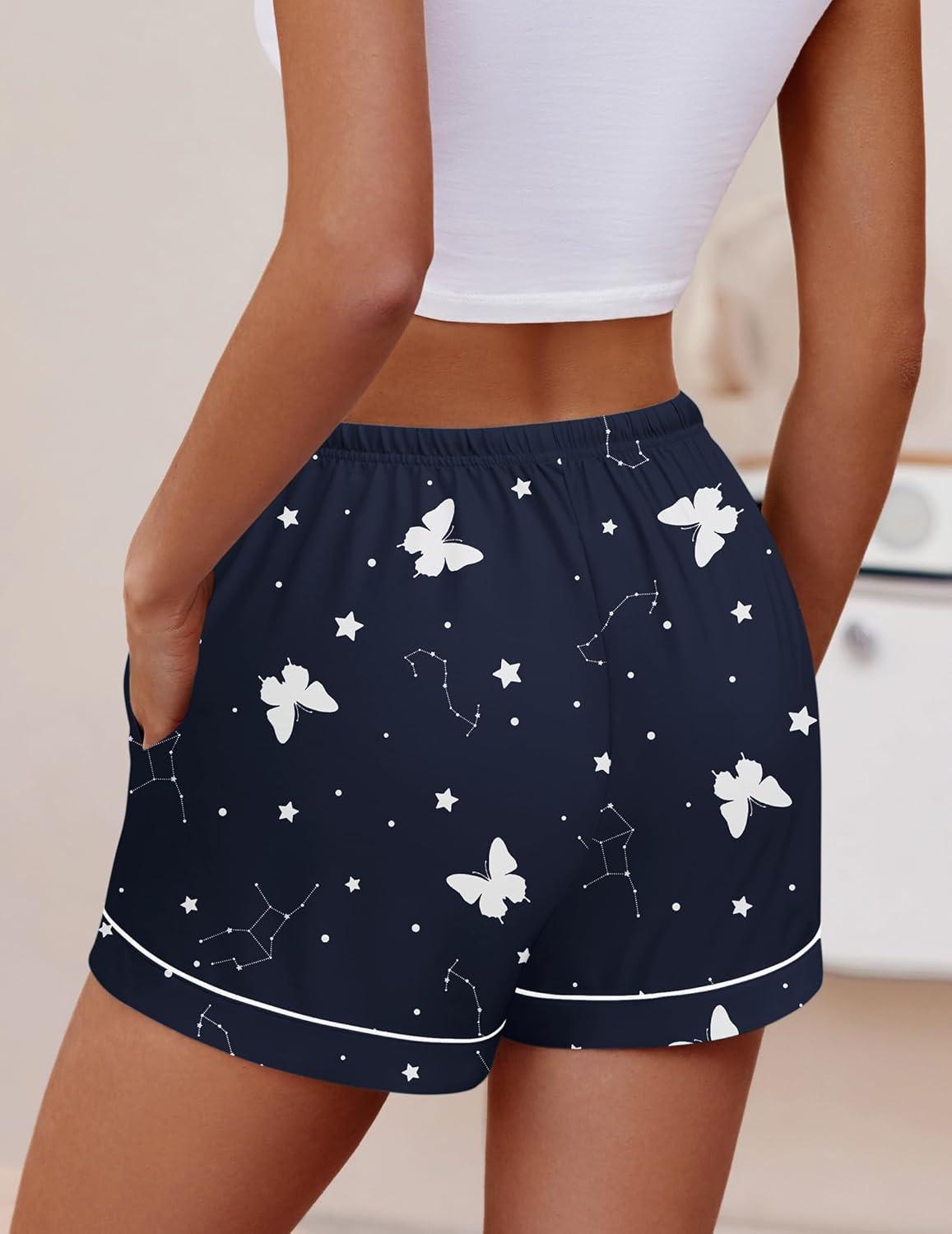 imageEkouaer Womens Pajama Shorts Casual Summer Sleep Shorts Cute Printed Lounge Pj Bottoms with Drawstring amp PocketsSky Butterfly