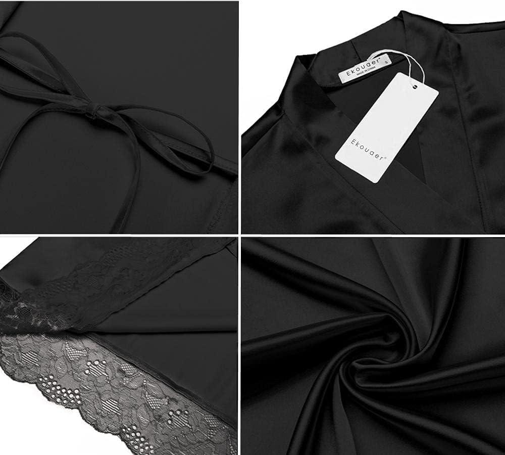imageEkouaer Womens Satin Robe Silk Kimono Bathrobe for Bride Long Bridesmaids Wedding Party Loungewear Sleepwear SXXLBlack