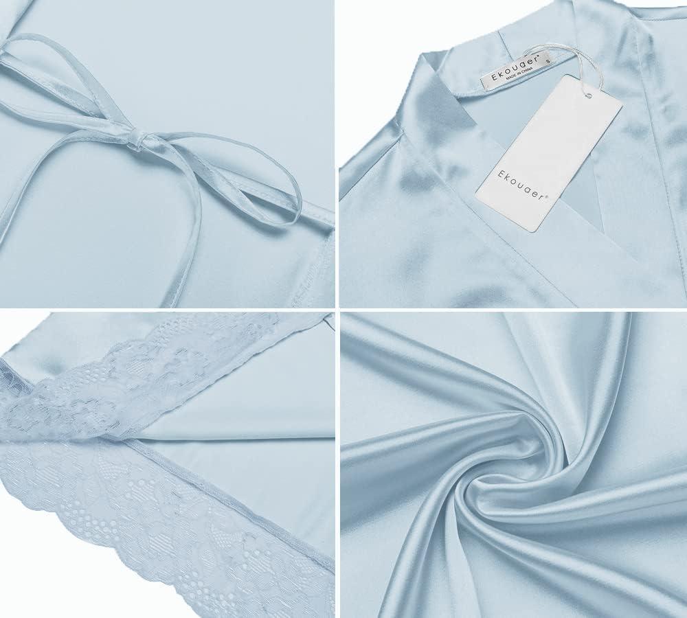 imageEkouaer Womens Satin Robe Silk Kimono Bathrobe for Bride Long Bridesmaids Wedding Party Loungewear Sleepwear SXXLLight Blue