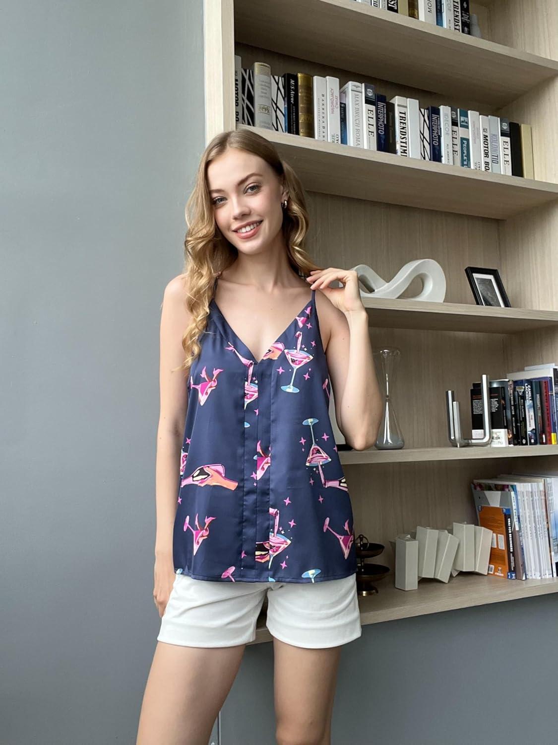imageEkouaer Womens Silk Satin Camisole Tank Tops V Neck Sleeveless Spaghetti Straps Blouse Casual Racerback ShirtWine Glass