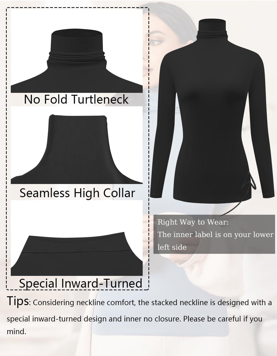 imageEkouaer Womens Turtleneck Long Sleeve Shirts Slim Fit Thermal Underwear Tops Lightweight Pullover TeesBlack