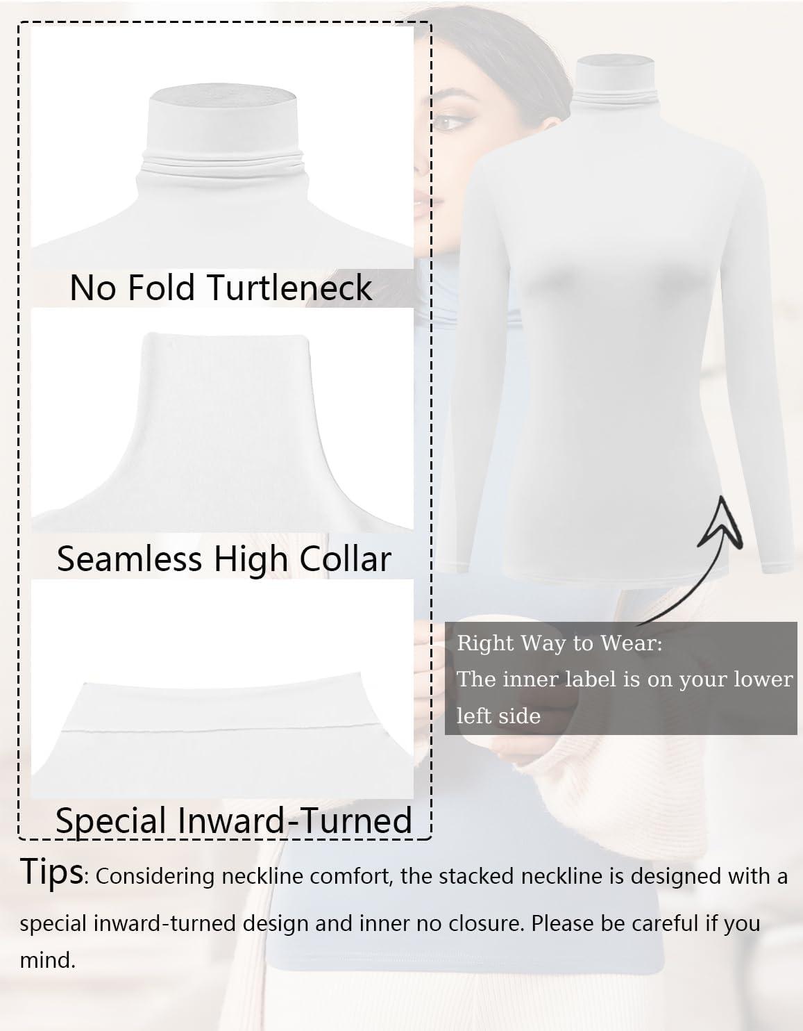 imageEkouaer Womens Turtleneck Long Sleeve Shirts Slim Fit Thermal Underwear Tops Lightweight Pullover TeesBlackWhite