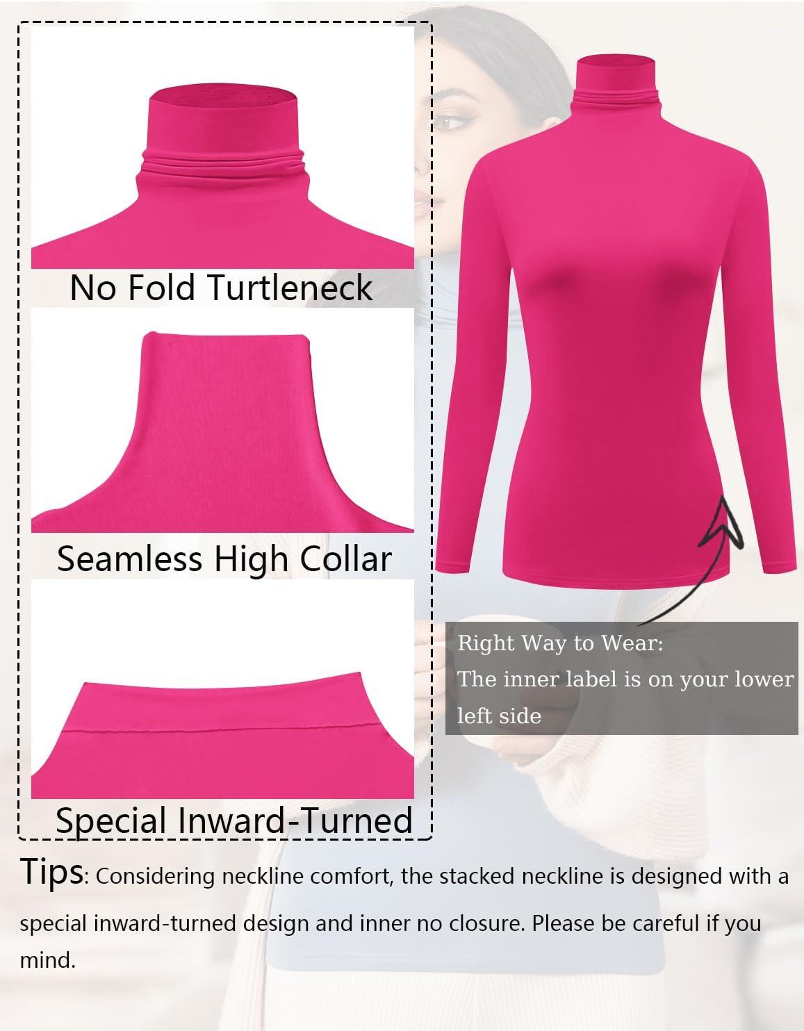 imageEkouaer Womens Turtleneck Long Sleeve Shirts Slim Fit Thermal Underwear Tops Lightweight Pullover TeesHot Pink