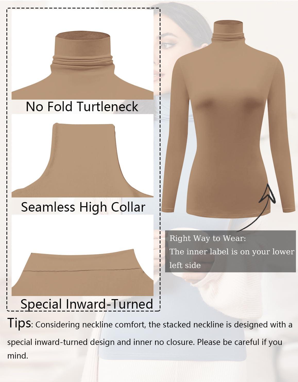 imageEkouaer Womens Turtleneck Long Sleeve Shirts Slim Fit Thermal Underwear Tops Lightweight Pullover TeesKhaki