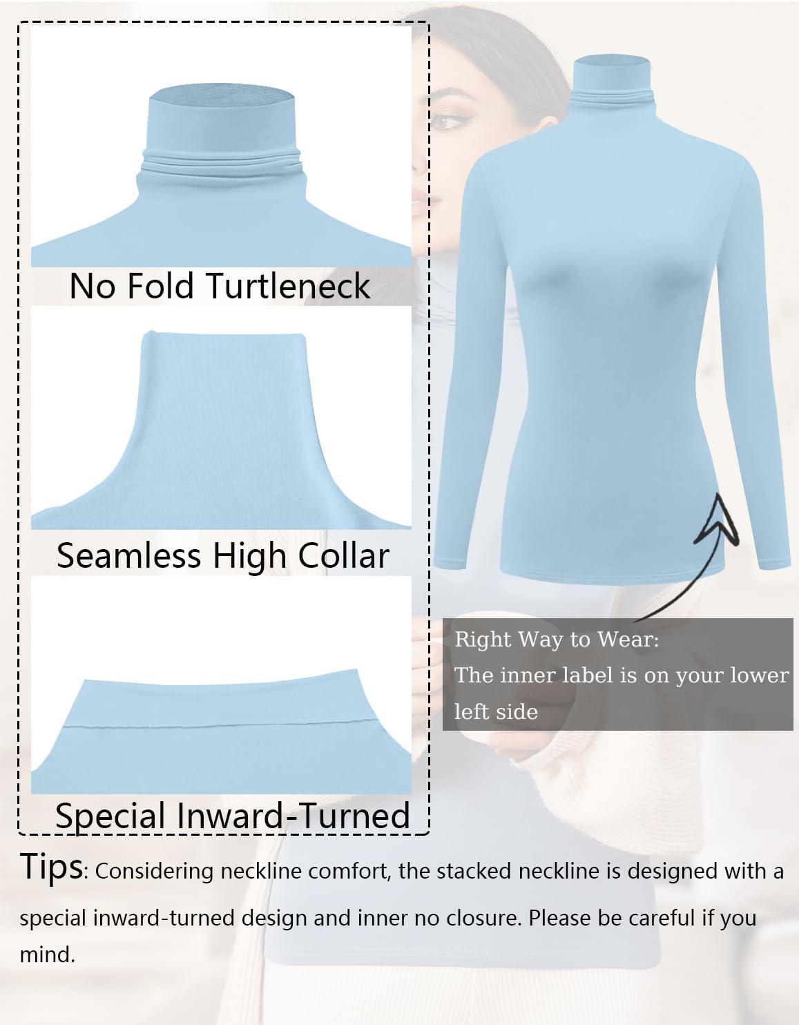 imageEkouaer Womens Turtleneck Long Sleeve Shirts Slim Fit Thermal Underwear Tops Lightweight Pullover TeesLight Blue