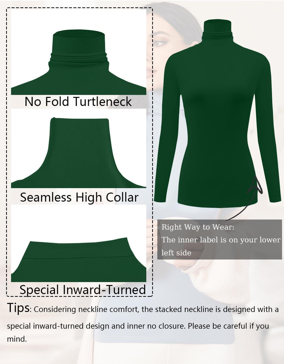 imageEkouaer Womens Turtleneck Long Sleeve Shirts Slim Fit Thermal Underwear Tops Lightweight Pullover TeesLight Green