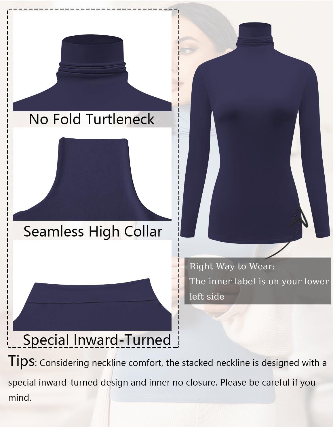 imageEkouaer Womens Turtleneck Long Sleeve Shirts Slim Fit Thermal Underwear Tops Lightweight Pullover TeesNavy Blue