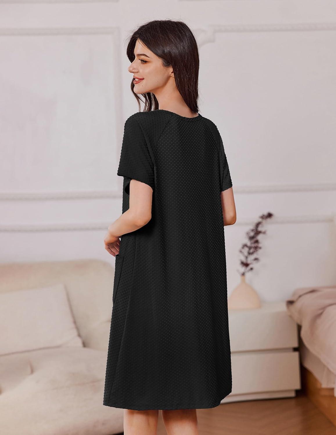 imageEkouaer Womens Zipper Robe Short Sleeves Swiss Dots Housecoat Zip Up Bathrobe Soft Nightgown with Pockets S3XLBlack