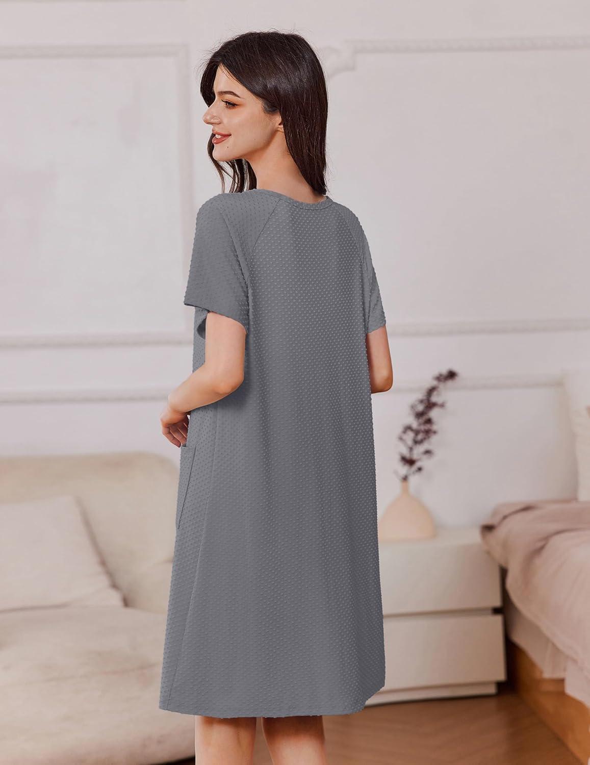 imageEkouaer Womens Zipper Robe Short Sleeves Swiss Dots Housecoat Zip Up Bathrobe Soft Nightgown with Pockets S3XLGray