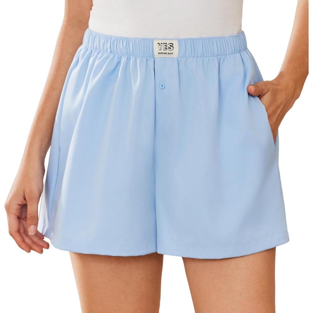 imageEKOUAER Womens Boxer Shorts Casual Lounge Summer Pants Y2K Beach Outfits with PocketsClear Blue
