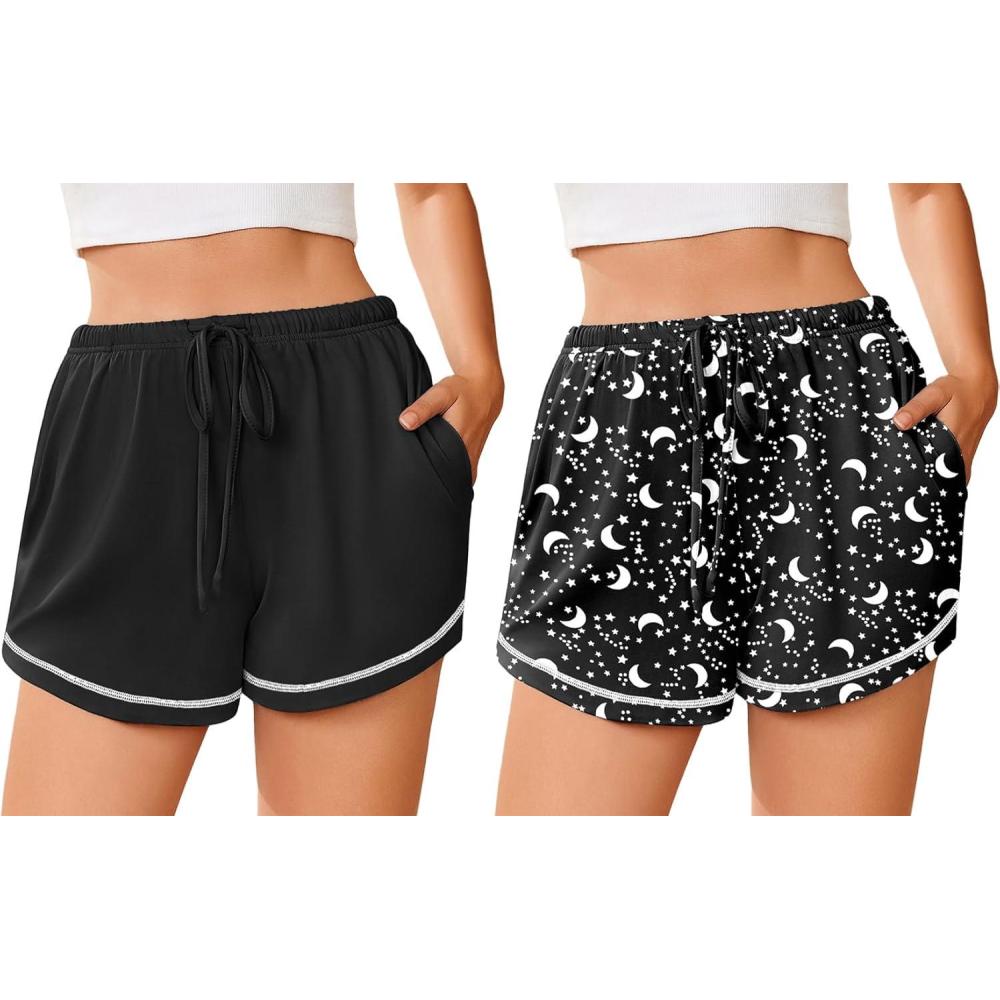 imageEkouaer 2 Pack Pajama Shorts for Women 2026 Soft Lounge Casual Shorts Comfy Pj Pants with Pockets